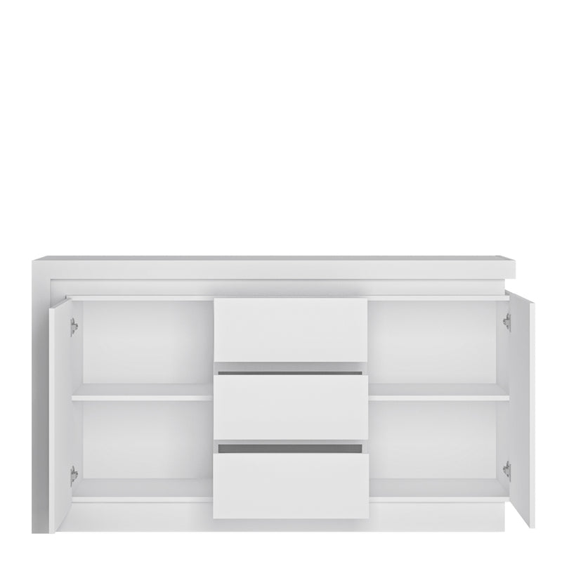Lyon 2 Door 3 Drawer Sideboard (including LED lighting) in White and High Gloss – image 2
