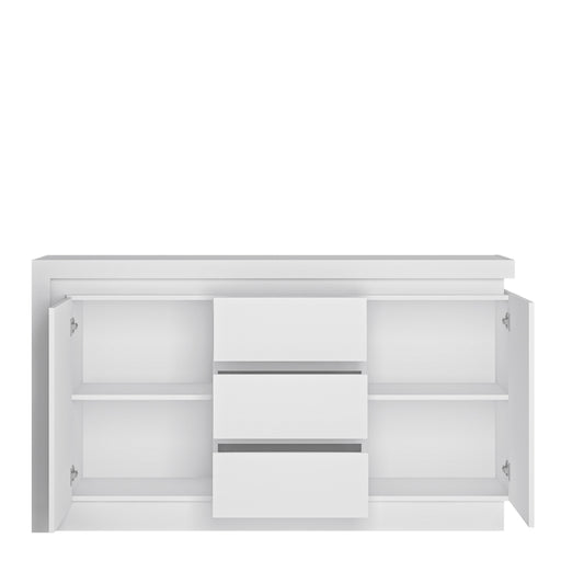 Lyon 2 Door 3 Drawer Sideboard (including LED lighting) in White and High Gloss – image 2