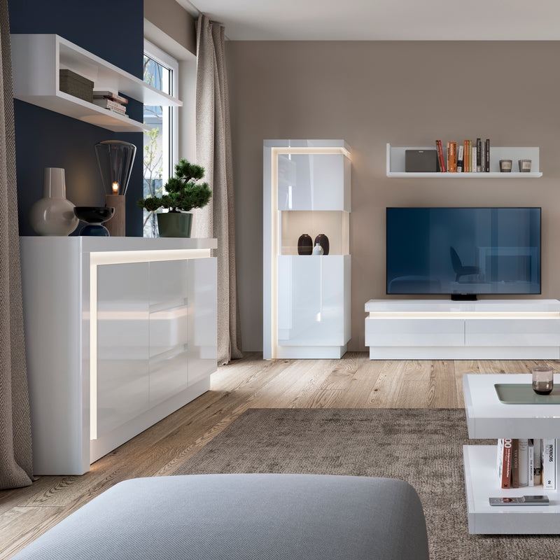 Lyon 2 Door 3 Drawer Sideboard (including LED lighting) in White and High Gloss – image 4