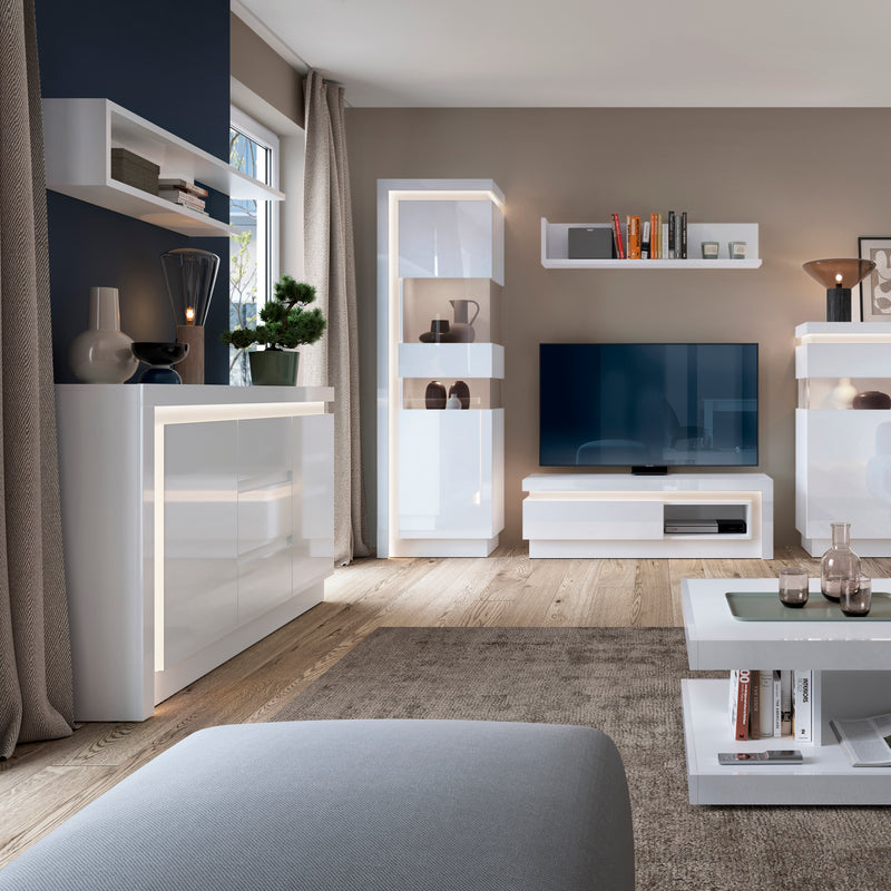 Lyon 2 Door 3 Drawer Sideboard (including LED lighting) in White and High Gloss – image 5