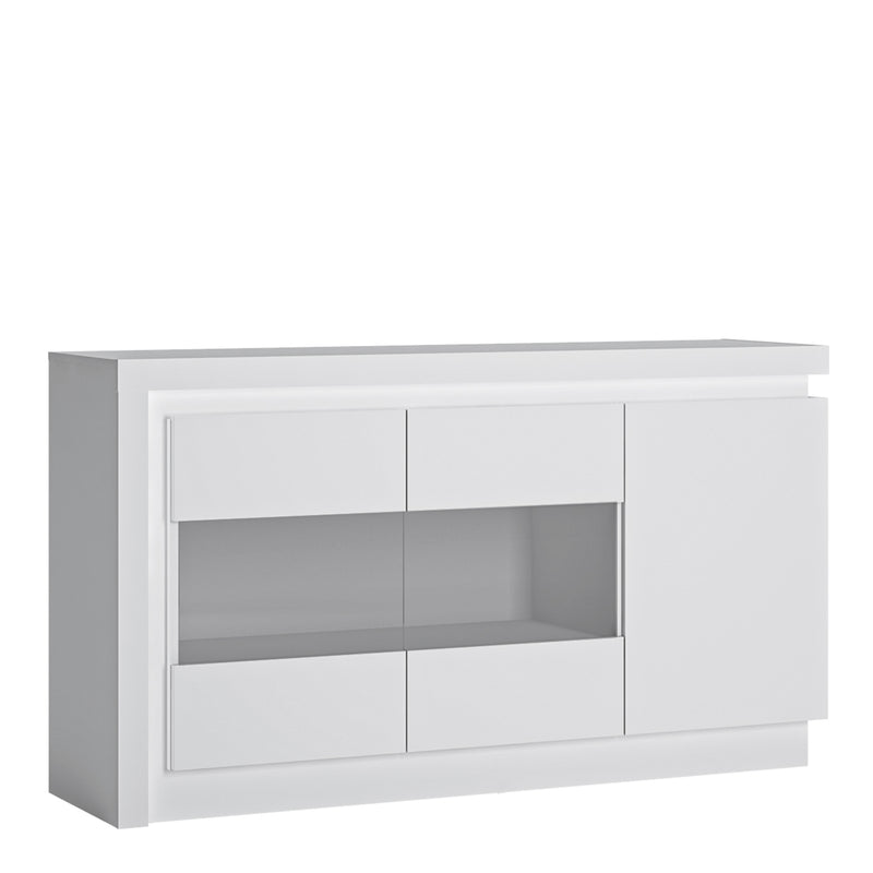 Lyon 3 Door Glazed Sideboard (including LED lighting) in White and High Gloss – image 1