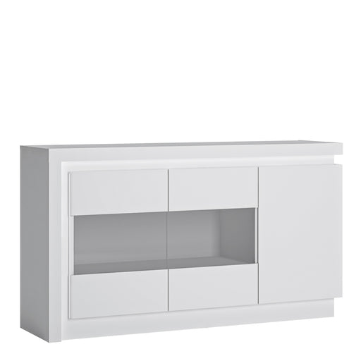 Lyon 3 Door Glazed Sideboard (including LED lighting) in White and High Gloss – image 1