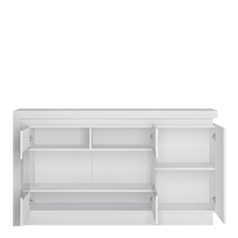 Lyon 3 Door Glazed Sideboard (including LED lighting) in White and High Gloss – image 2