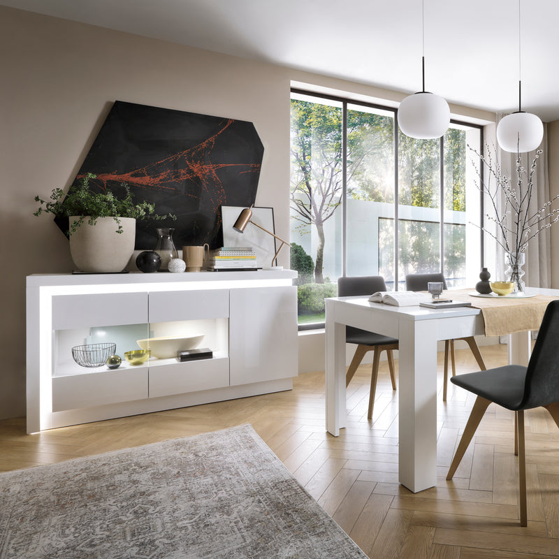 Lyon 3 Door Glazed Sideboard (including LED lighting) in White and High Gloss – image 3
