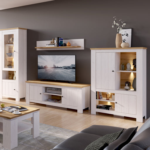 Celesto 2 Door 4 Shelves Display Cabinet inc. 2x LED Lights in White and Oak – image 2
