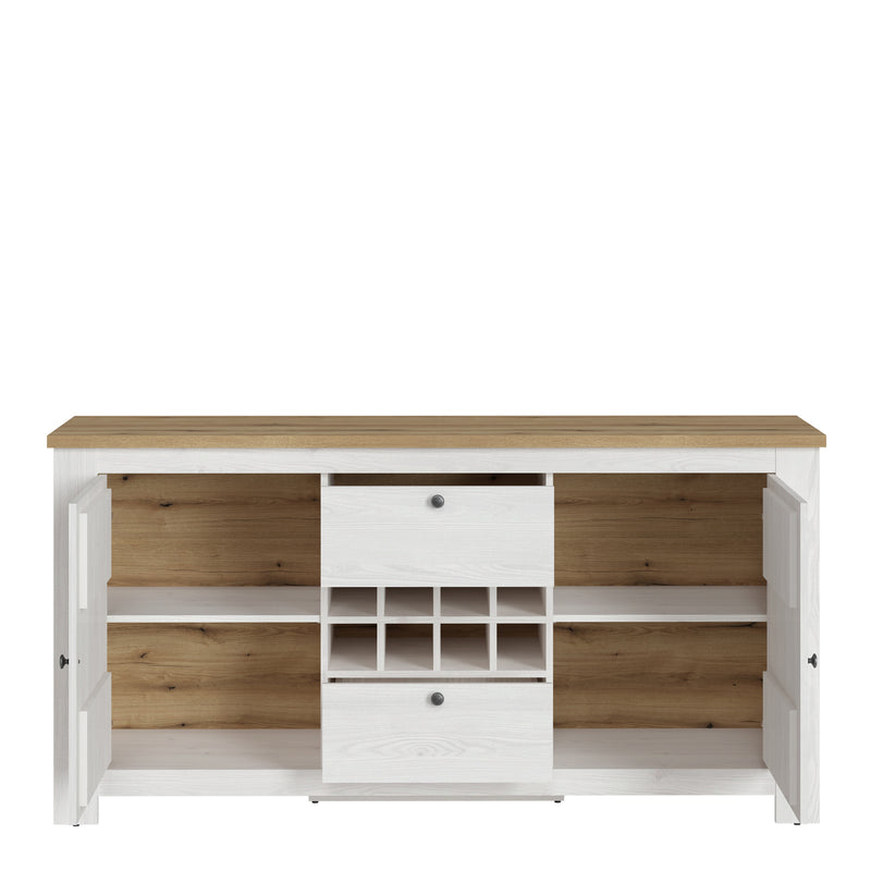 Celesto 2 Door 2 Drawer Sideboard with Wine Rack in White and Oak – image 2