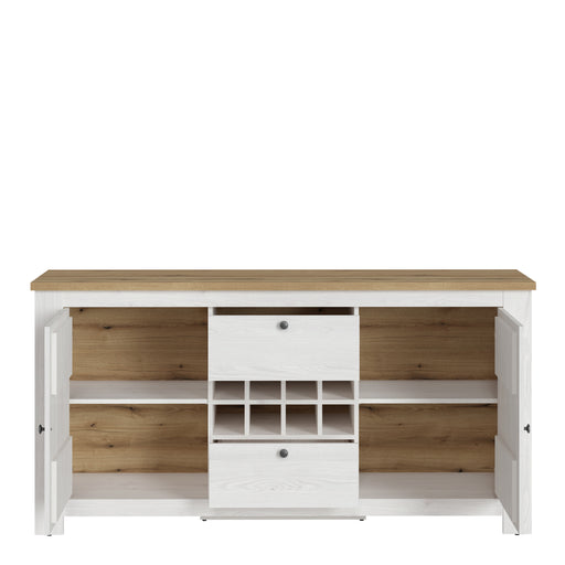 Celesto 2 Door 2 Drawer Sideboard with Wine Rack in White and Oak – image 2