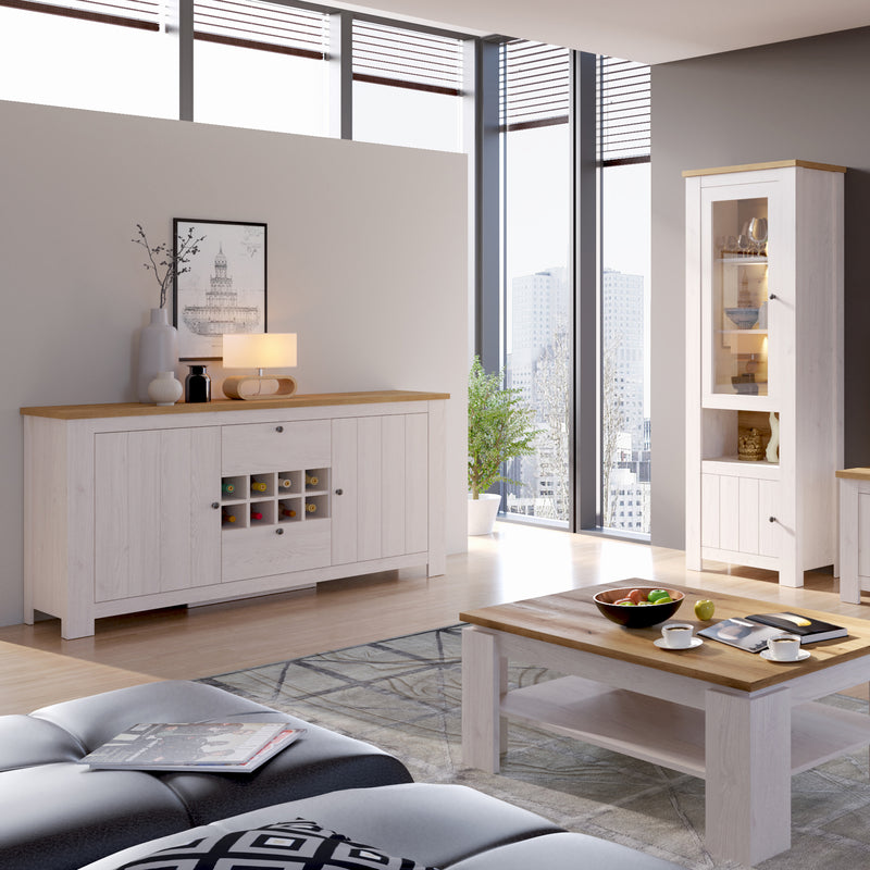 Celesto 2 Door 2 Drawer Sideboard with Wine Rack in White and Oak – image 3