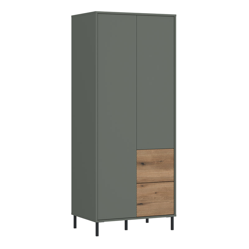 Darwin Wardrobe 2 Door 2 Drawer in Green/Oak – image 1