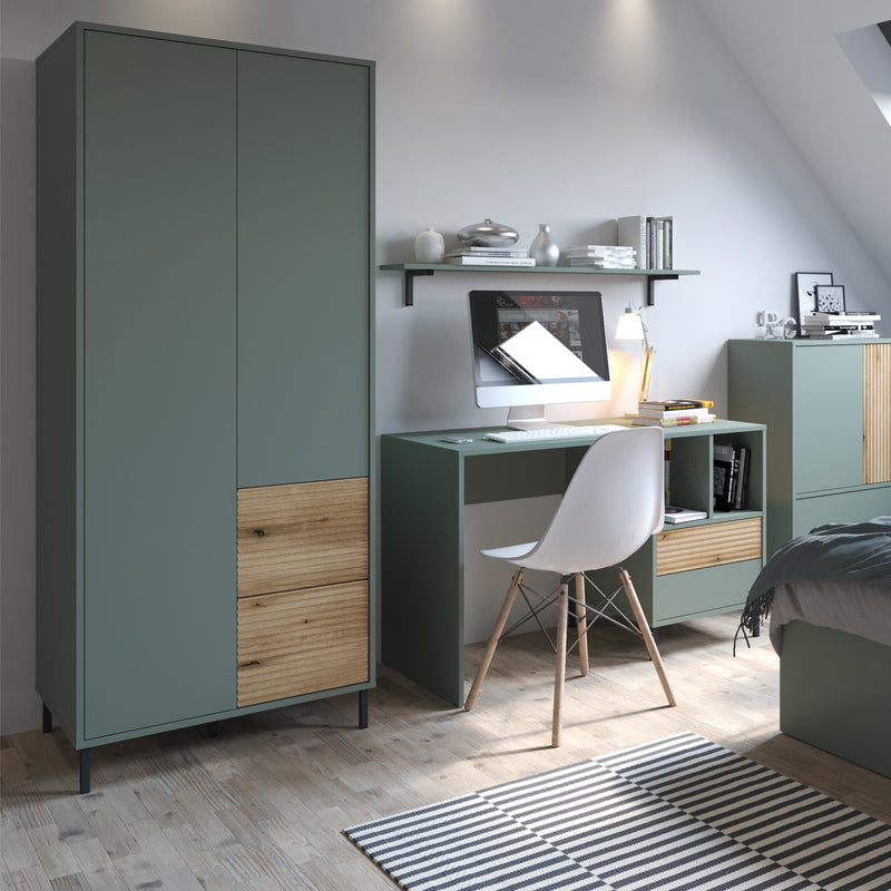 Darwin Wardrobe 2 Door 2 Drawer in Green/Oak – image 3