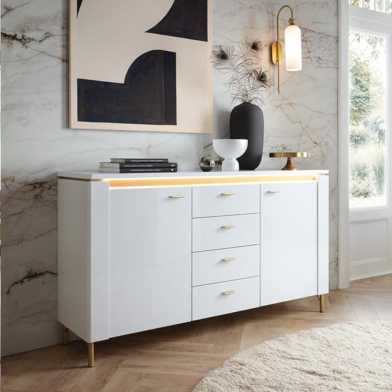 Lazio Sideboard 2 Door 4 Drawer in Alpine White/White Gloss – image 4