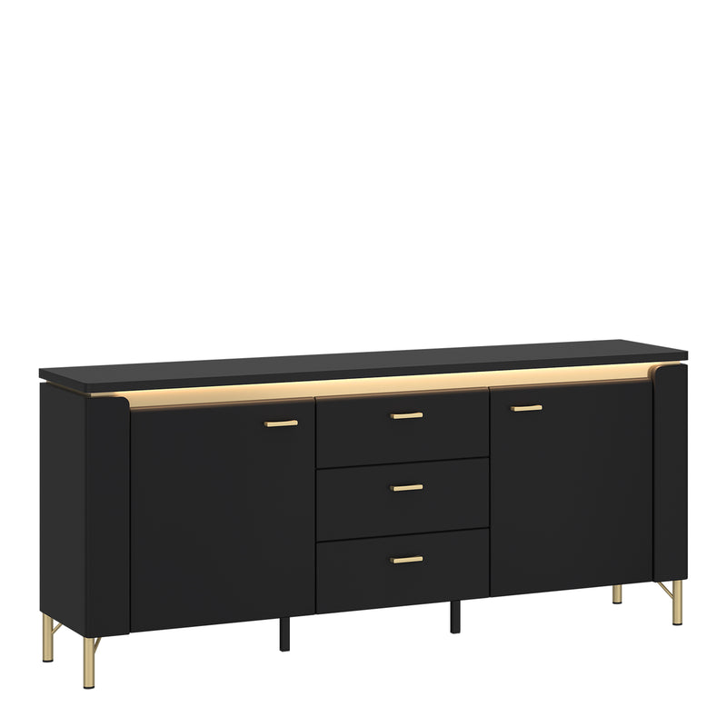 Genoa TV Cabinet 2 Door 3 Drawer 155cm Wide in Black Matt/Gold – image 1