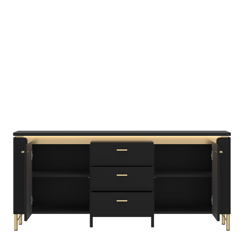 Genoa TV Cabinet 2 Door 3 Drawer 155cm Wide in Black Matt/Gold – image 2