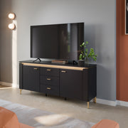 Genoa TV Cabinet 2 Door 3 Drawer 155cm Wide in Black Matt/Gold – image 3