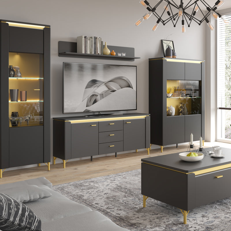Genoa TV Cabinet 2 Door 3 Drawer 155cm Wide in Black Matt/Gold – image 4