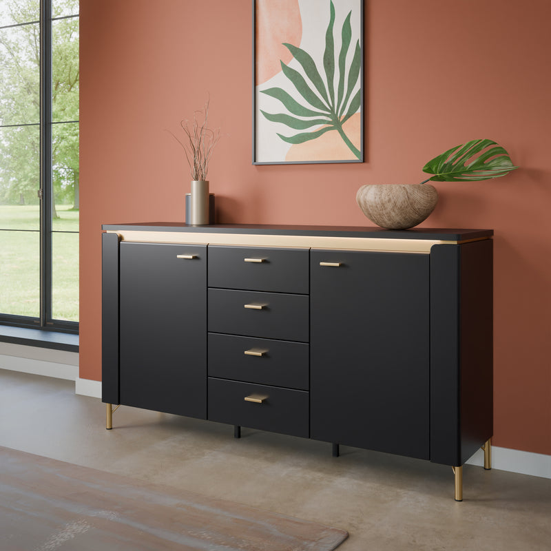Genoa Sideboard 2 Door 4 Drawer in Black Matt/Gold – image 3