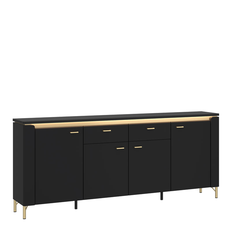 Genoa Sideboard 4 Door 2 Drawer in Black Matt/Gold – image 1