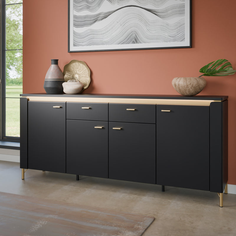 Genoa Sideboard 4 Door 2 Drawer in Black Matt/Gold – image 3