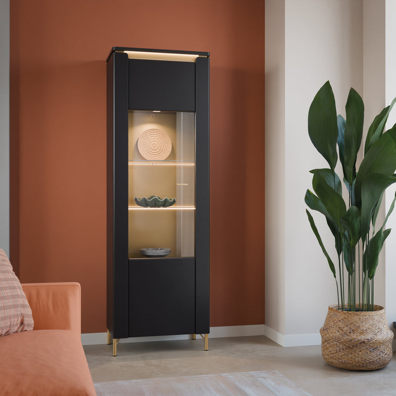 Genoa Vitrin 1 Door in Black Matt/Gold – image 3