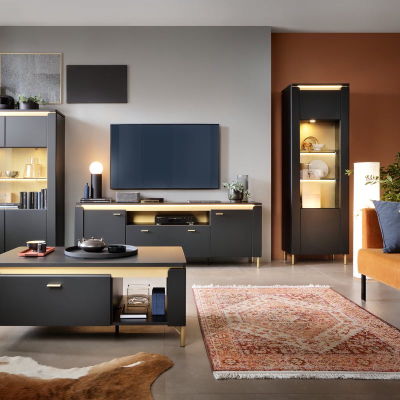 Genoa Vitrin 1 Door in Black Matt/Gold – image 6