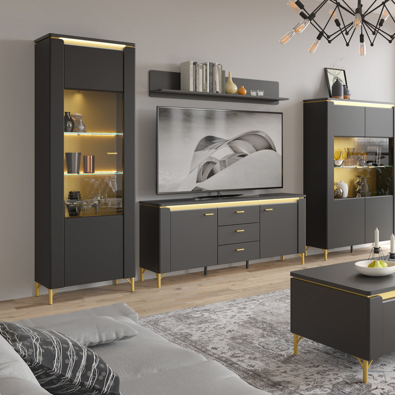 Genoa Vitrin 1 Door in Black Matt/Gold – image 7
