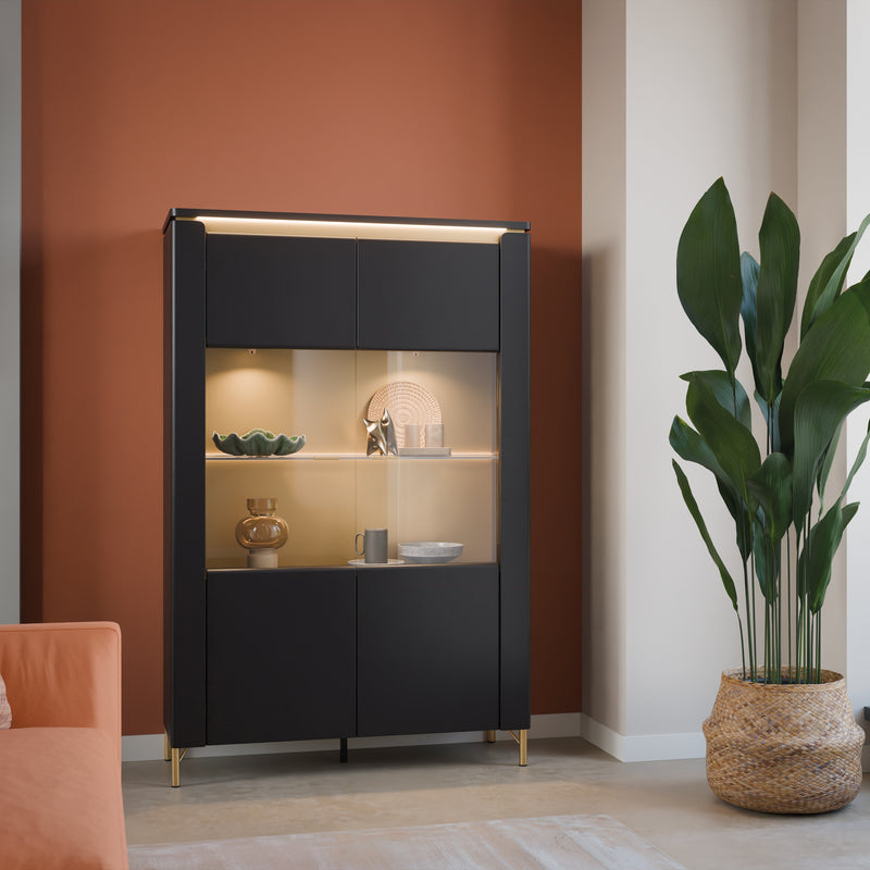 Genoa Vitrin 2 Door in Black Matt/Gold – image 3