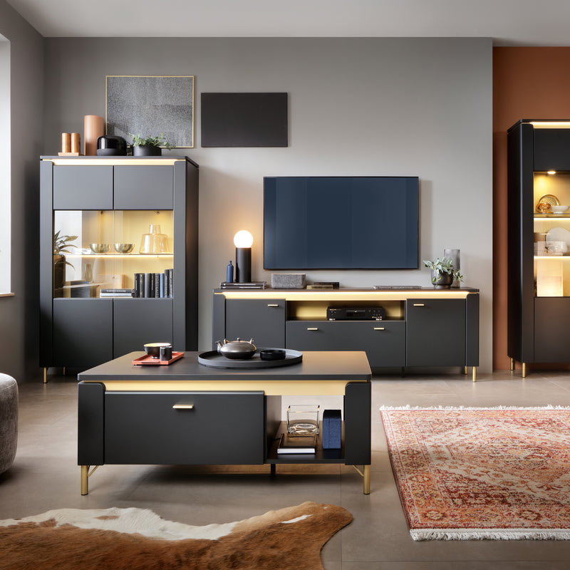 Genoa Vitrin 2 Door in Black Matt/Gold – image 5