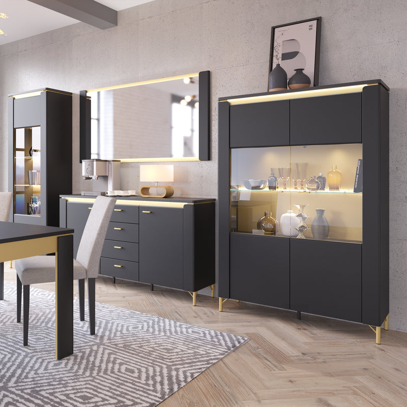 Genoa Vitrin 2 Door in Black Matt/Gold – image 6