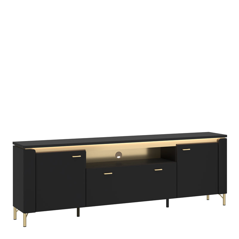 Genoa TV Cabinet 2 Door 1 Drawer 200cm Wide in Black Matt/Gold – image 1