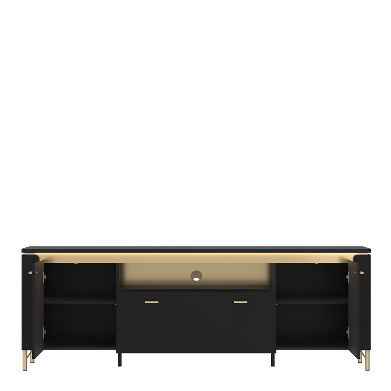 Genoa TV Cabinet 2 Door 1 Drawer 200cm Wide in Black Matt/Gold – image 2