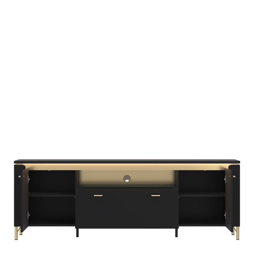Genoa TV Cabinet 2 Door 1 Drawer 200cm Wide in Black Matt/Gold – image 2