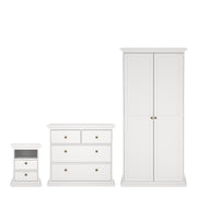 Paris Package - Bedside 2 Drawers + Chest of 4 Drawers + Wardrobe with 2 Doors – White – image 1