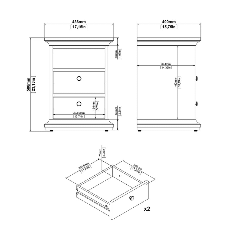 Paris Package - Bedside 2 Drawers + Chest of 4 Drawers + Wardrobe with 2 Doors – White – image 5