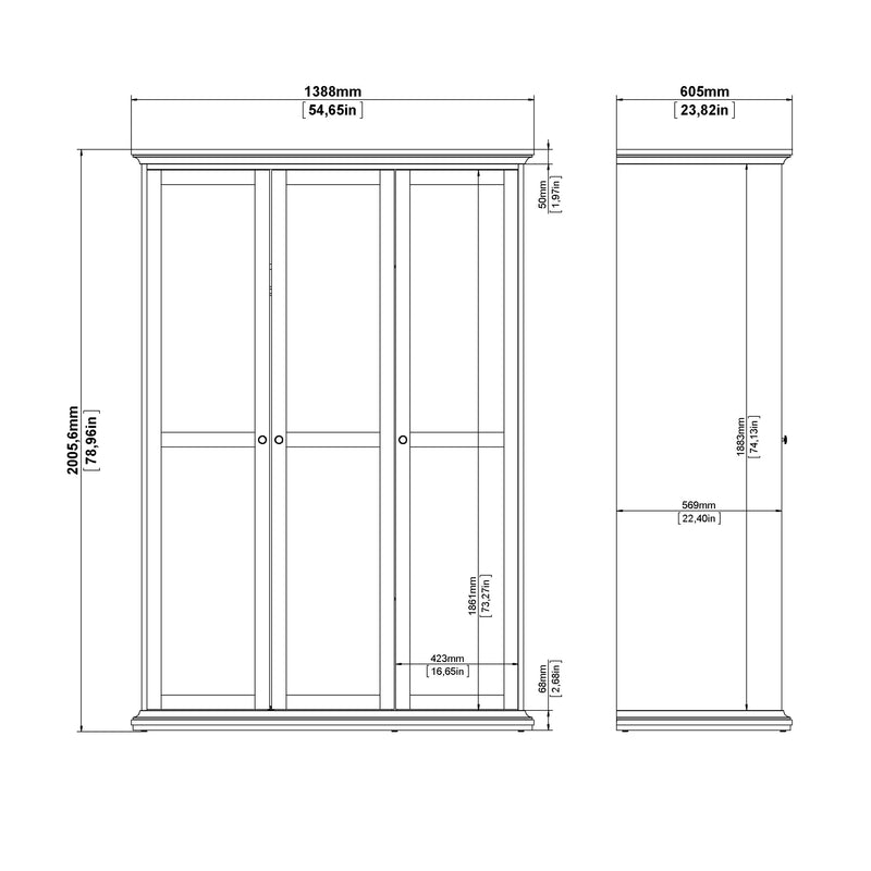 Paris Wardrobe with 3 Doors – Matt Grey – image 12
