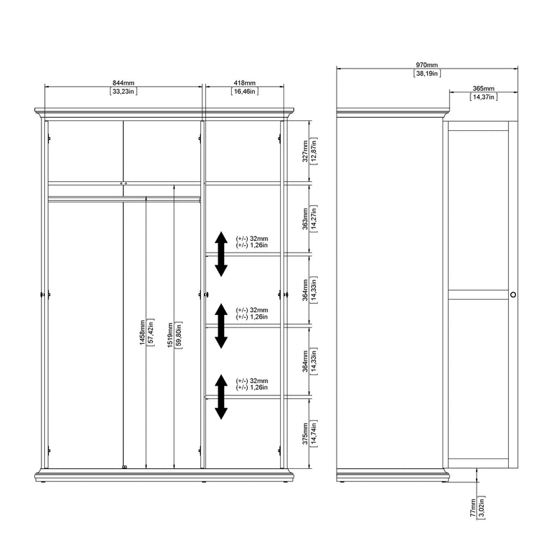 Paris Wardrobe with 3 Doors – Matt Grey – image 13