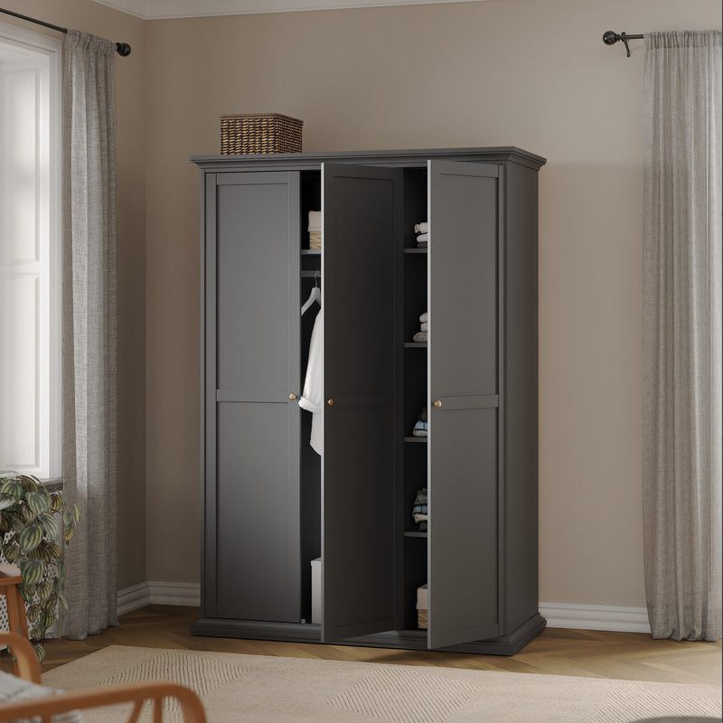 Paris Wardrobe with 3 Doors – Matt Grey – image 9