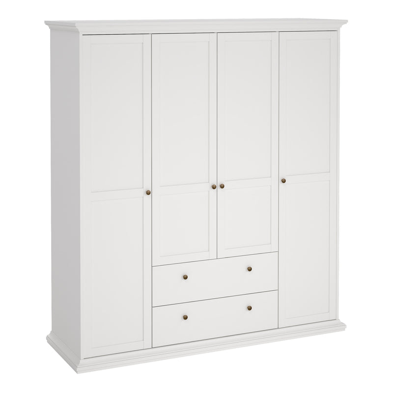 Paris Wardrobe with 4 Doors and 2 Drawers – White – image 1