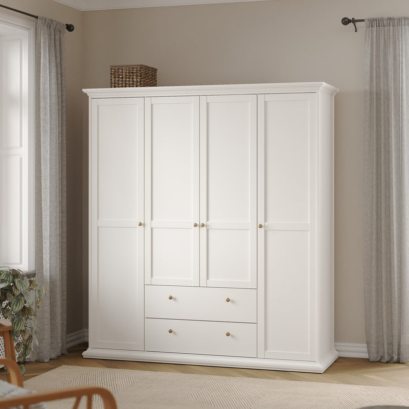 Paris Wardrobe with 4 Doors and 2 Drawers – White – image 8