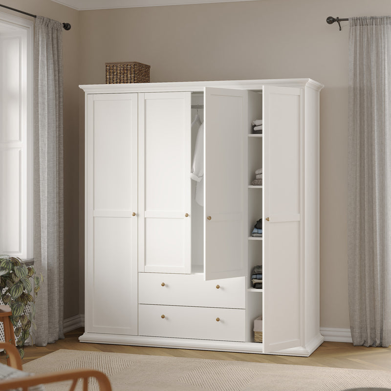 Paris Wardrobe with 4 Doors and 2 Drawers – White – image 9
