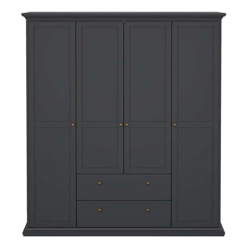 Paris Wardrobe with 4 Doors and 2 Drawers – Matt Grey – image 2