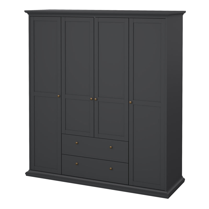 Paris Wardrobe with 4 Doors and 2 Drawers – Matt Grey – image 3