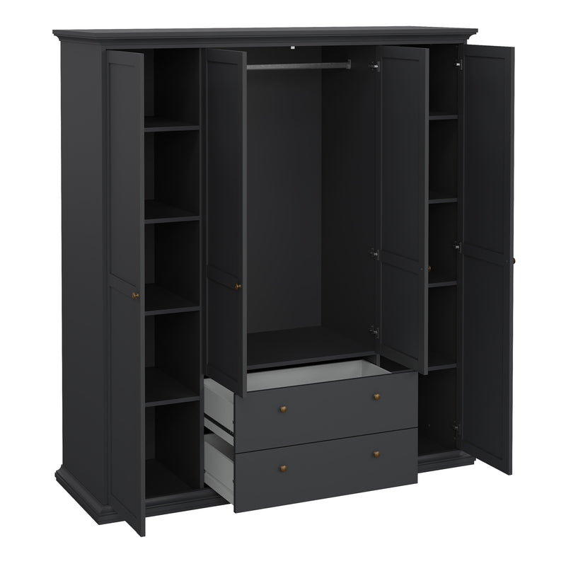Paris Wardrobe with 4 Doors and 2 Drawers – Matt Grey – image 5