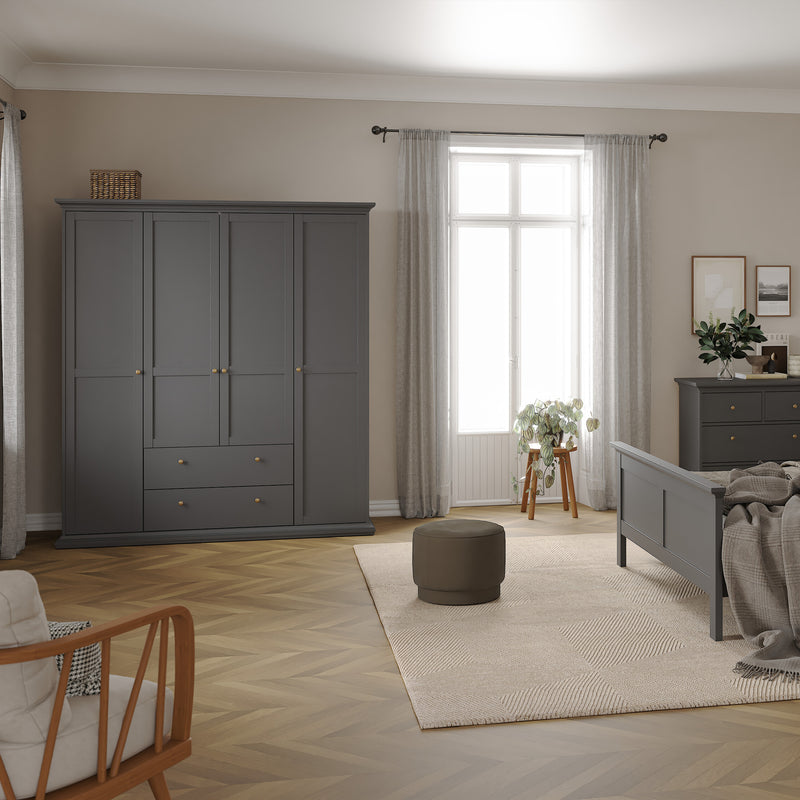 Paris Wardrobe with 4 Doors and 2 Drawers – Matt Grey – image 7