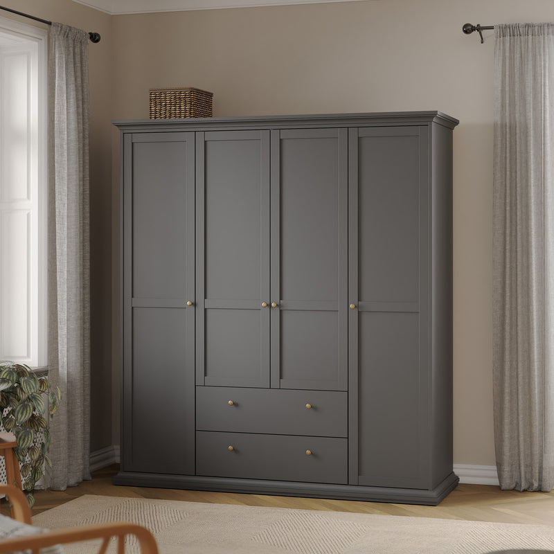 Paris Wardrobe with 4 Doors and 2 Drawers – Matt Grey – image 8