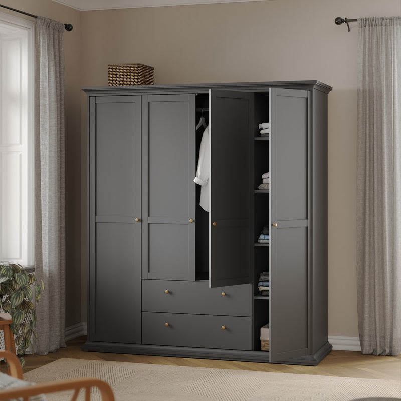 Paris Wardrobe with 4 Doors and 2 Drawers – Matt Grey – image 9