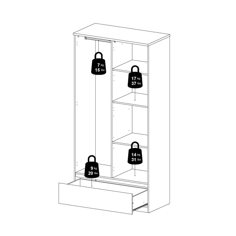 Naia Wardrobe with 2 Doors 1 Drawer in White High Gloss – image 11
