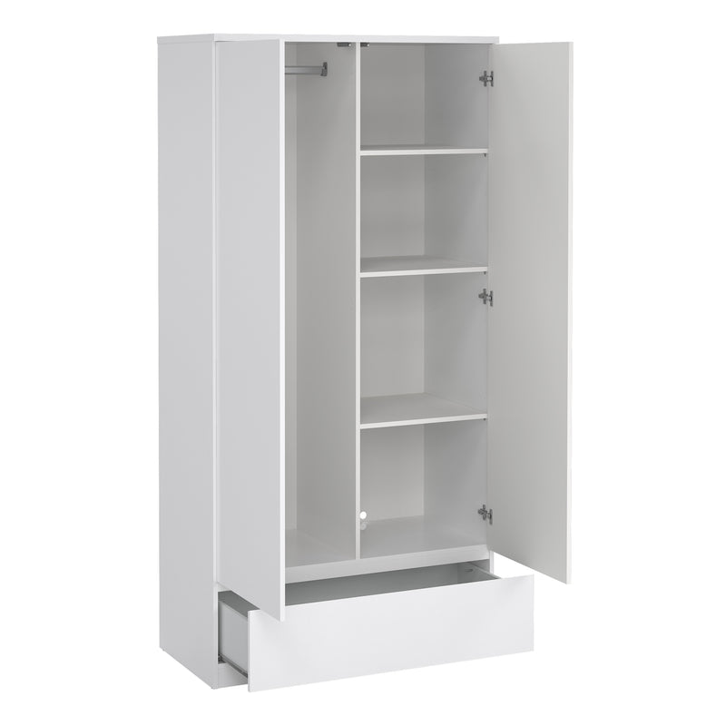 Naia Wardrobe with 2 Doors 1 Drawer in White High Gloss – image 4
