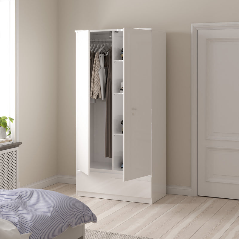 Naia Wardrobe with 2 Doors 1 Drawer in White High Gloss – image 6