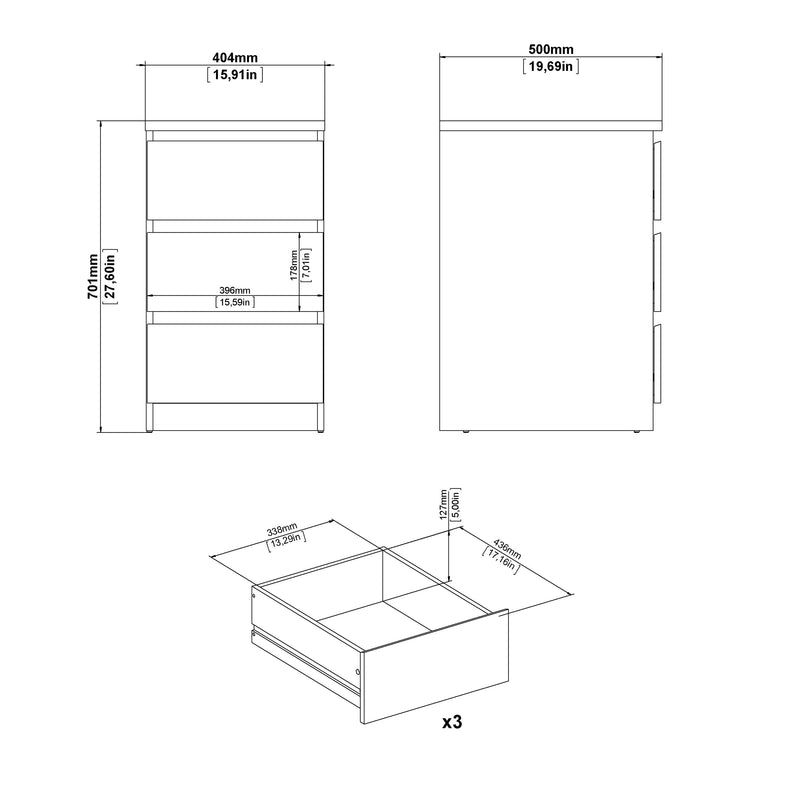 Naia Bedside 3 Drawers – Matt Black – image 8
