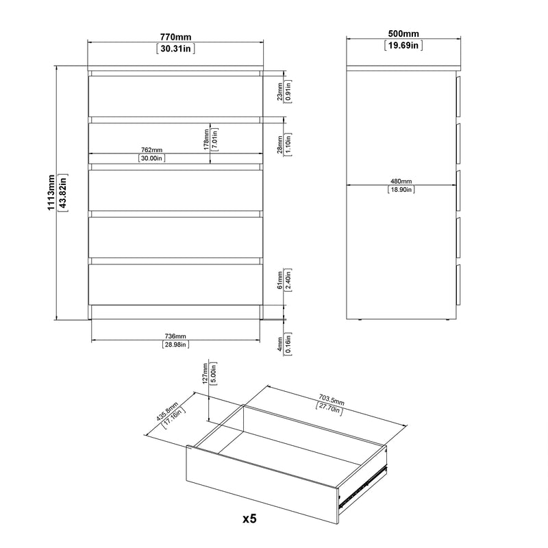 Naia Chest of 5 Drawers – White Gloss – image 8
